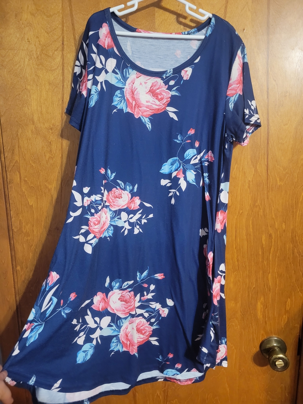 Navy Floral Swing Dress with Pink Rose Print